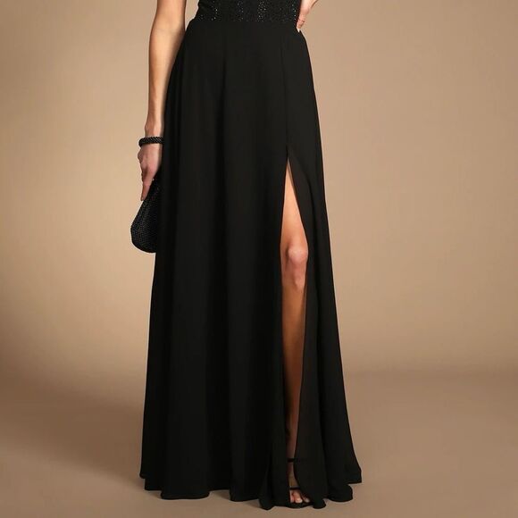 Lulus Remember This Moment Black Rhinestone Strapless Maxi Dress Size Medium NEW - Picture 11 of 12